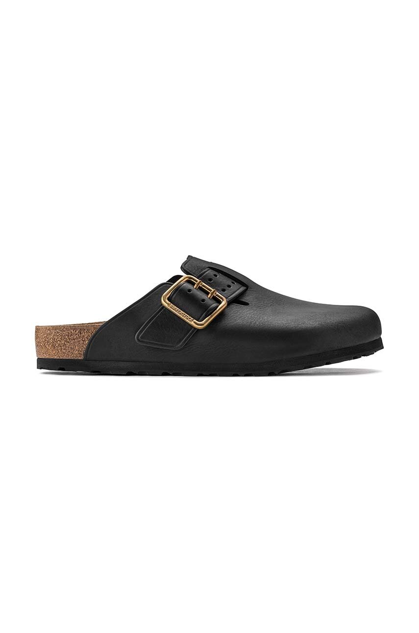 Birkenstock slapi de piele Boston Bold Gap barbati, culoarea negru, 1022577