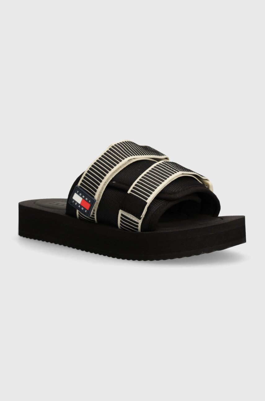 Pantofle Tommy Jeans TJM SANDAL CASUAL pánské, černá barva, EM0EM01389