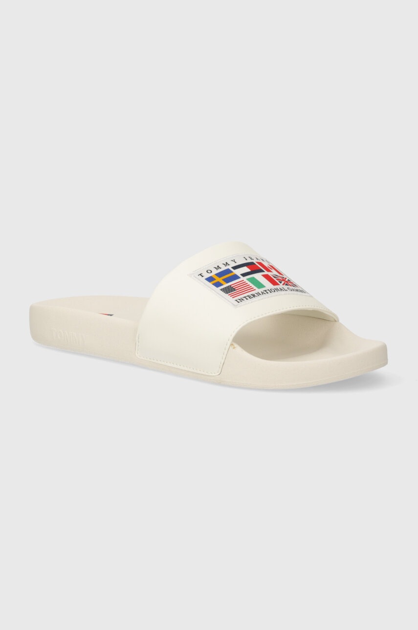 Tommy Jeans papuci TJM ARCHIVE GAMES POOL SLIDE barbati, culoarea alb, EM0EM01483