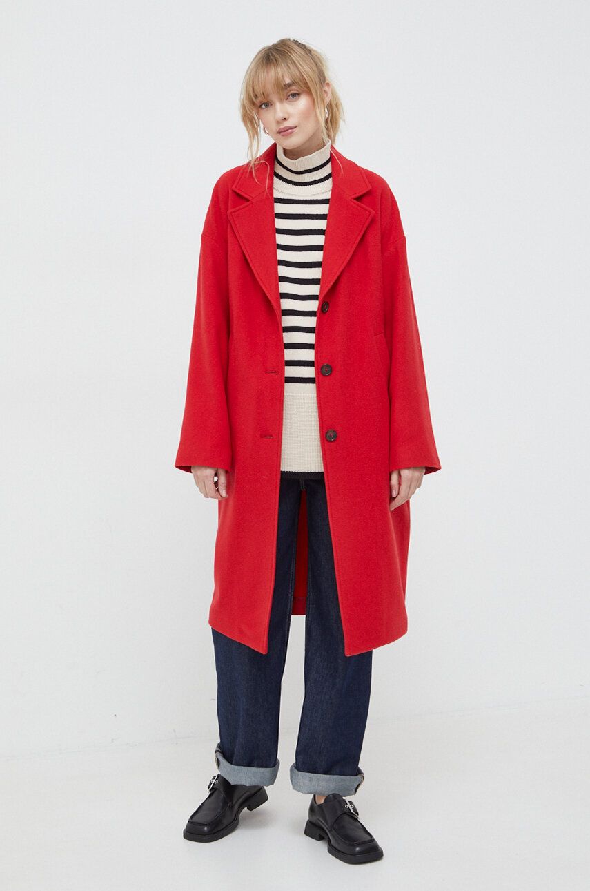 E-shop Vlněný kabát Marc O'Polo červená barva, přechodný