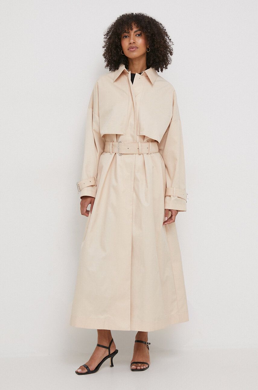 E-shop Trench kabát Calvin Klein dámský, béžová barva, přechodný