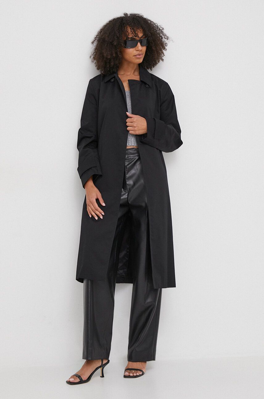 Levně Trench kabát Calvin Klein dámský, černá barva, přechodný, dvouřadový, K20K206320