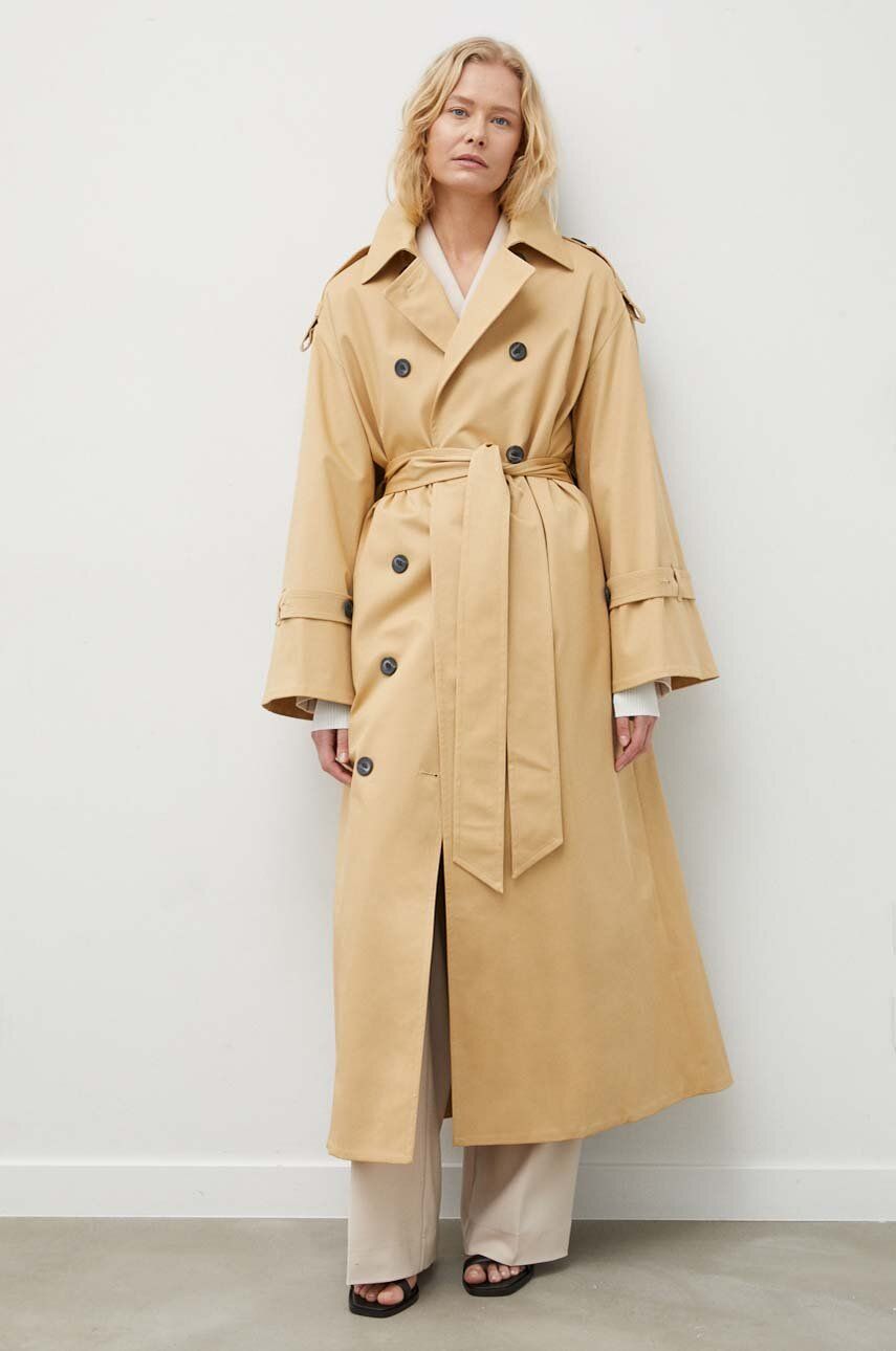 Kabát By Malene Birger dámský, béžová barva, přechodný, dvouřadový
