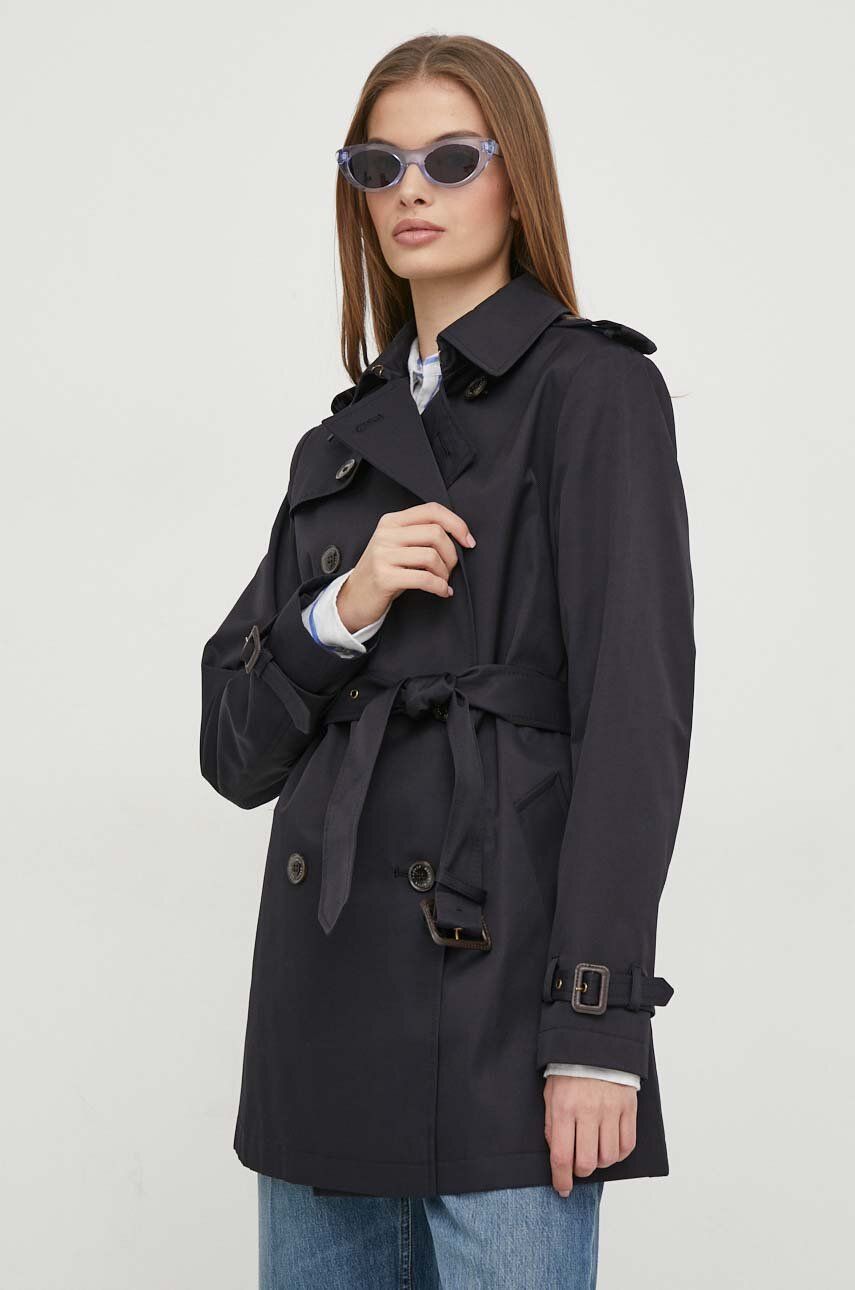 Levně Kabát Lauren Ralph Lauren dámský, tmavomodrá barva, přechodný, dvouřadový