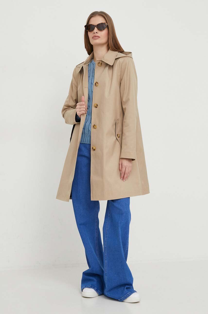 Levně Kabát Lauren Ralph Lauren dámský, béžová barva, přechodný