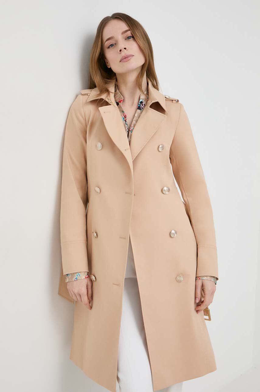 E-shop Trench kabát Marciano Guess VERONIK dámský, béžová barva, přechodný, dvouřadový, 4RGL06 9878Z