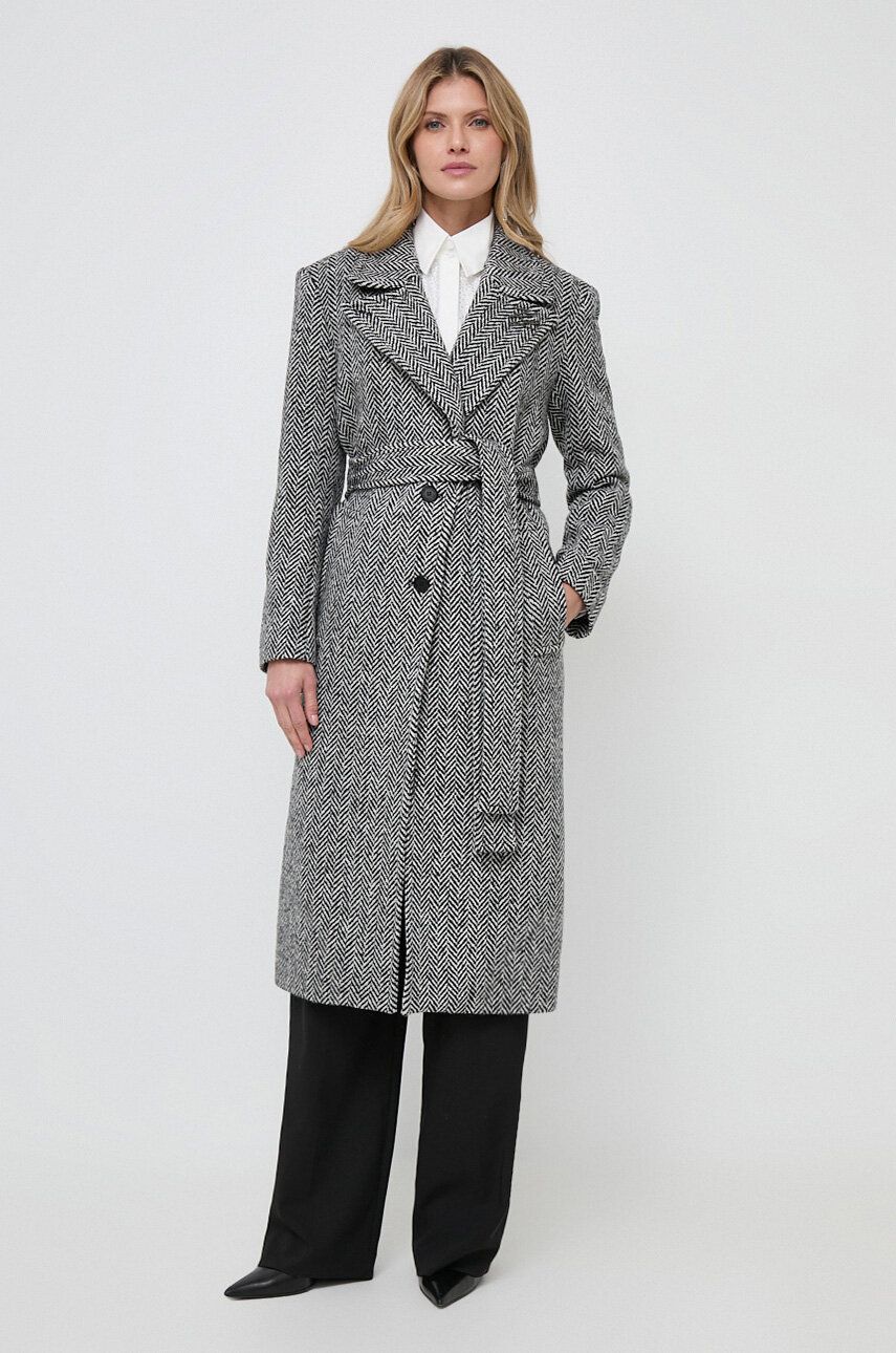 Levně Vlněný kabát Karl Lagerfeld černá barva, přechodný