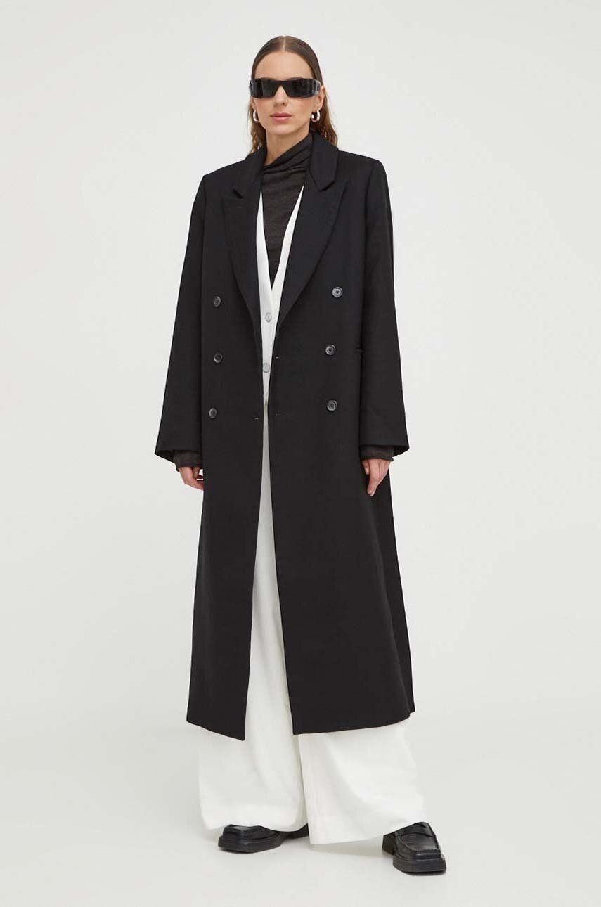 Levně Vlněný kabát Lovechild černá barva, přechodný, dvouřadový, 9294195
