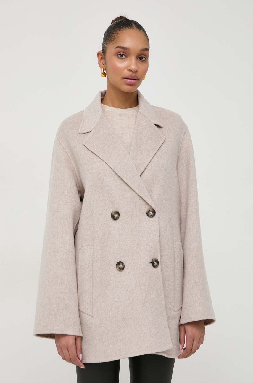 E-shop Vlněný kabát Ivy Oak béžová barva, přechodný, dvouřadový