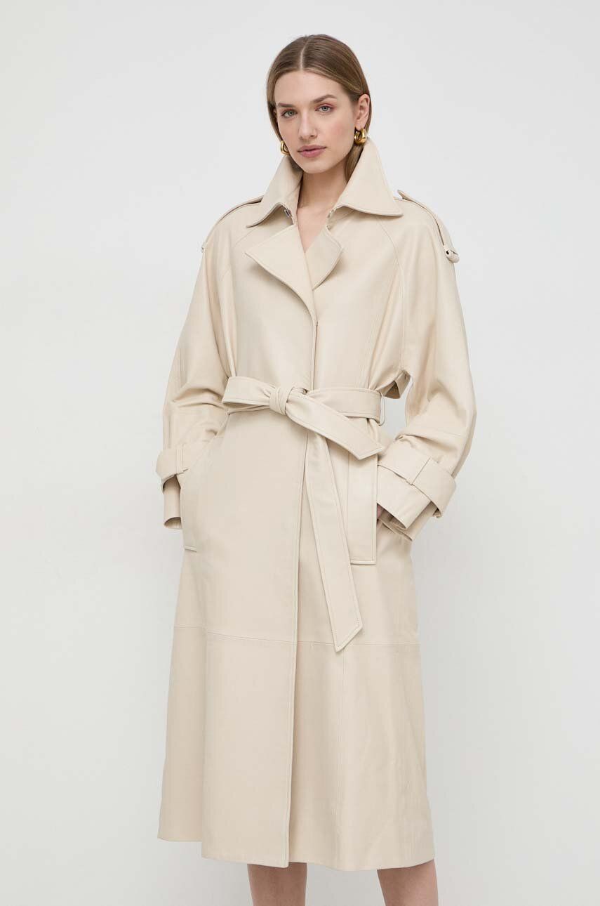 Levně Kožený kabát Ivy Oak dámský, béžová barva, přechodný, IO118021