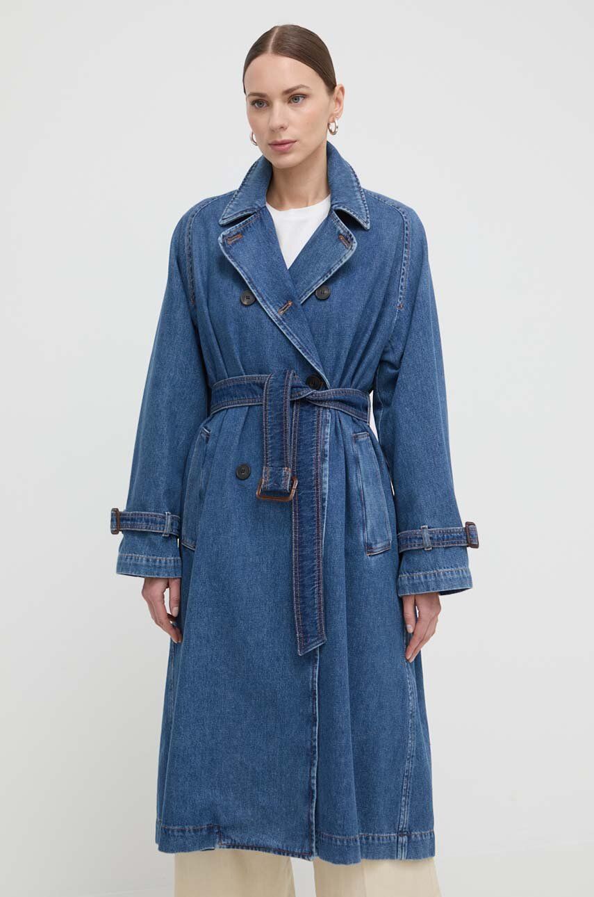 Weekend Max Mara trenci din denim culoarea albastru marin, de tranzitie, oversize