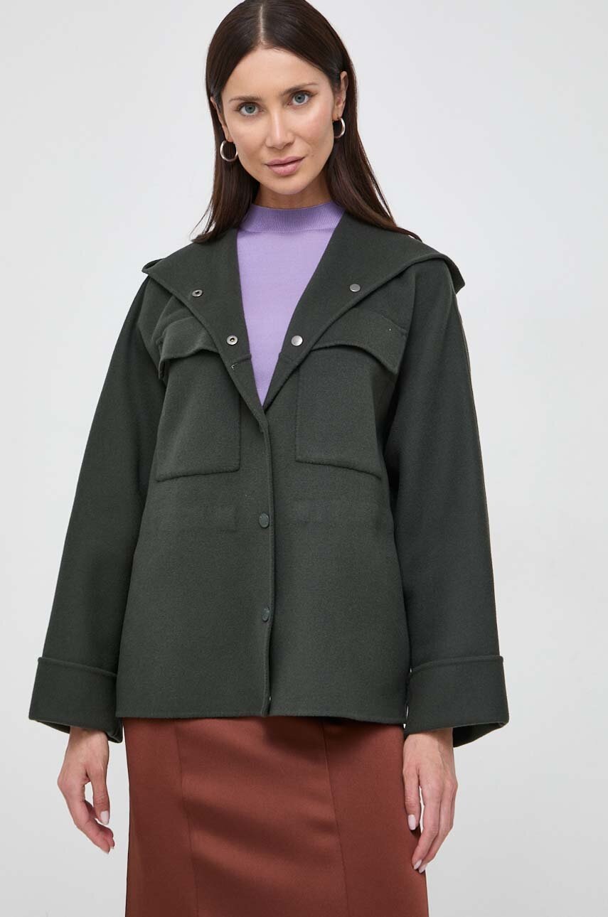 Weekend Max Mara geaca de lana culoarea verde, de tranzitie, oversize