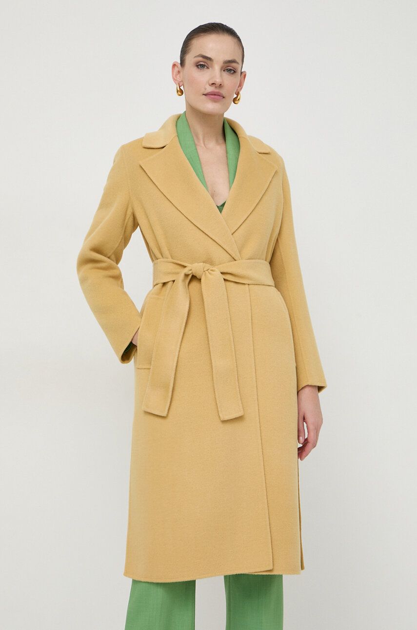 Marella palton de lana culoarea galben, de tranzitie, cu doua randuri de nasturi
