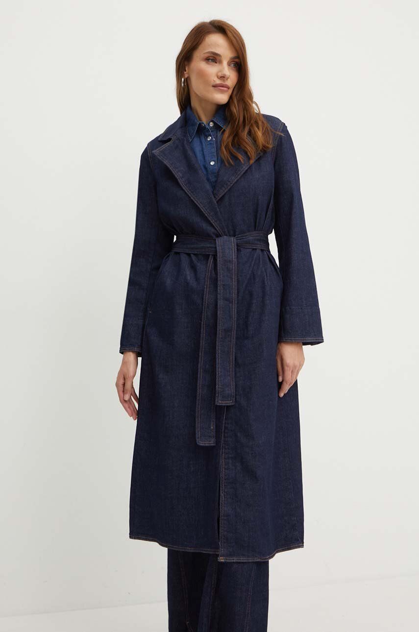 Džínový kabát MAX&Co. dámský, tmavomodrá barva, přechodný, bez zapínání, 2416011012200