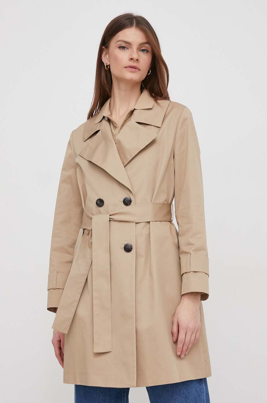 Levně Trench kabát Sisley dámský, béžová barva, přechodný, dvouřadový