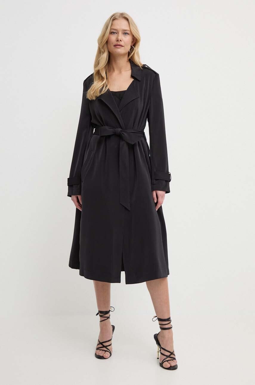 Levně Trench kabát Guess MICOLE dámský, černá barva, přechodný, W4GL00 WFYW2