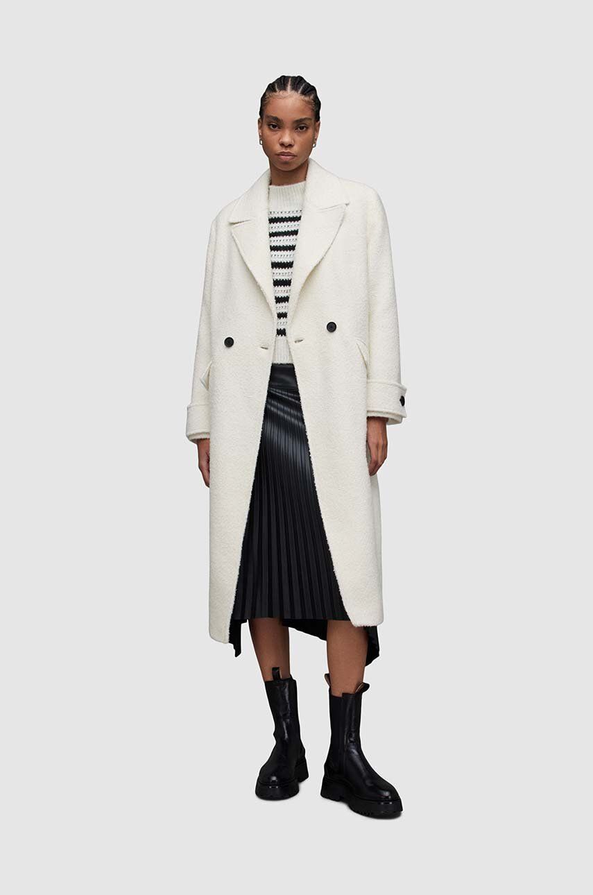 E-shop Kabát s vlnou AllSaints MABEL WINNIE bílá barva, přechodný, oversize