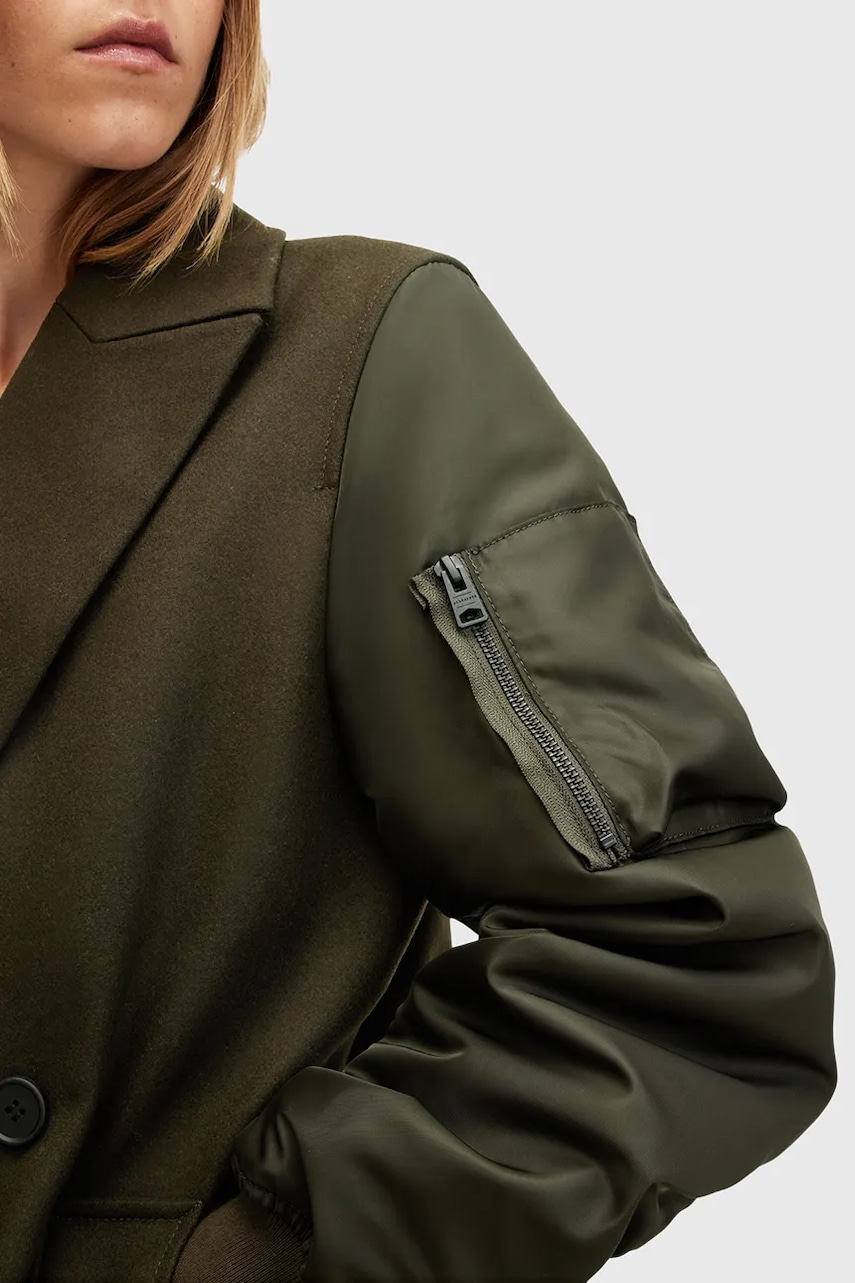 Пальто с шерстью AllSaints PAULAH цвет зелёный переходное двубортное W007OZ Пальто с шерстью AllSaints PAULAH цвет зелёный переходное двубортное W007OZ