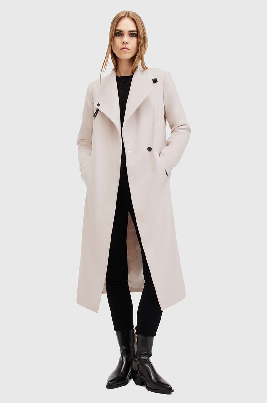 

Вълнено палто AllSaints RILEY в бяло преходен модел W009OZ, Бял