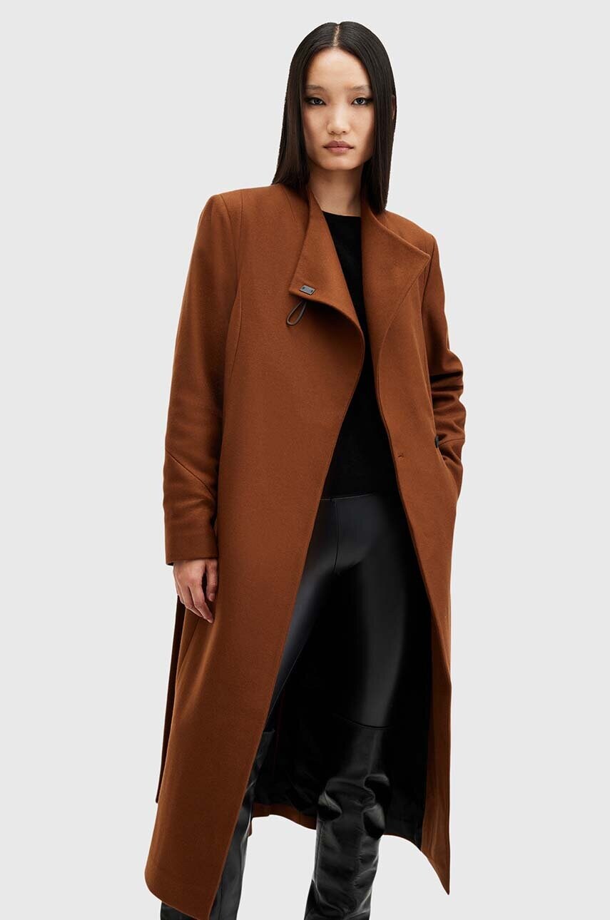 AllSaints palton de lana RILEY culoarea maro, de tranzitie, W009OZ AllSaints palton de lana RILEY culoarea maro, de tranzitie, W009OZ