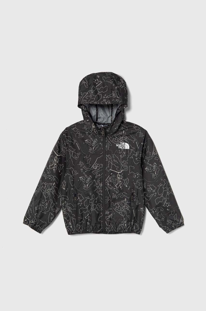 Levně Dětská bunda The North Face NEVER STOP HOODED WINDWALL JACKET šedá barva