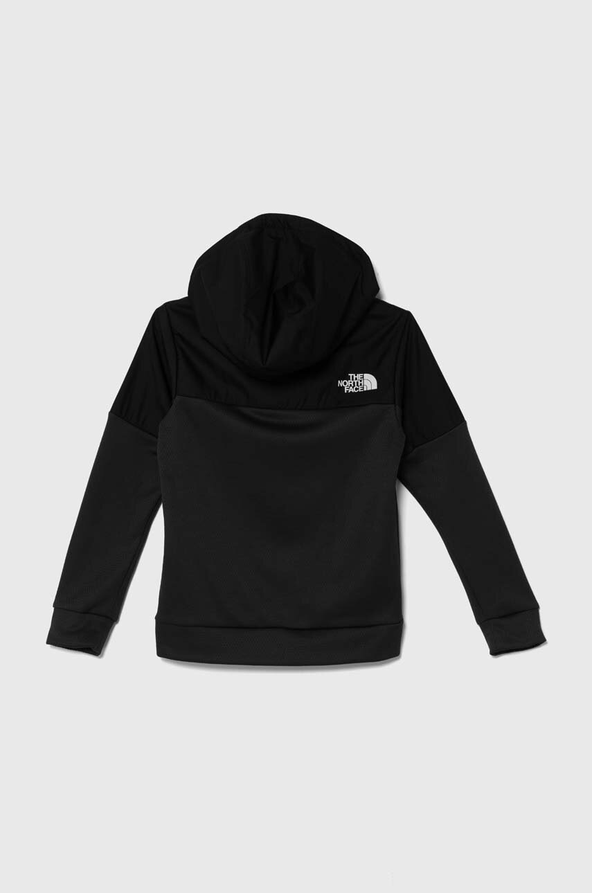 Дитяча кофта The North Face MOUNTAIN ATHLETICS FULL ZIP HOODIE колір чорний з капюшоном з принтом