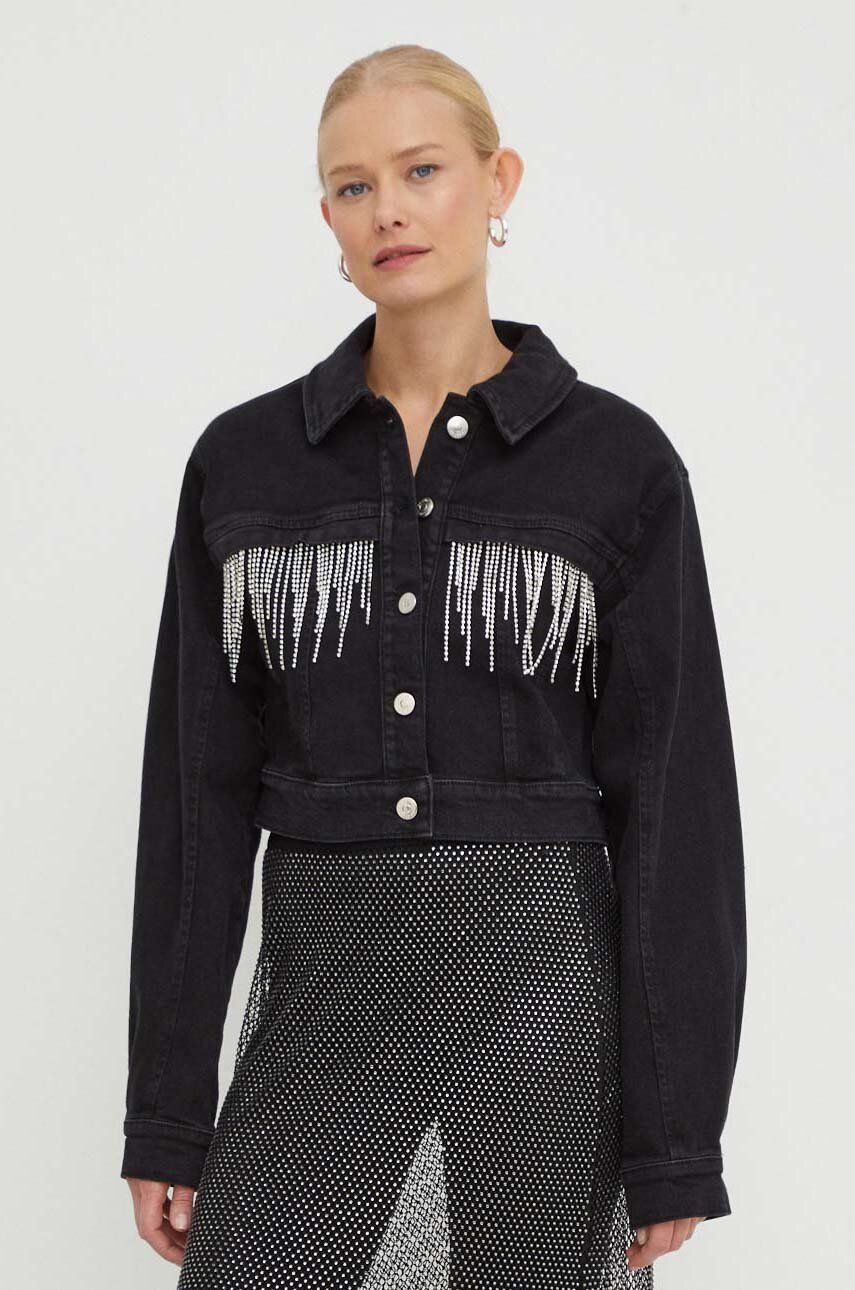 Levně Džínová bunda Gestuz dámská, černá barva, přechodná, oversize, 10908578