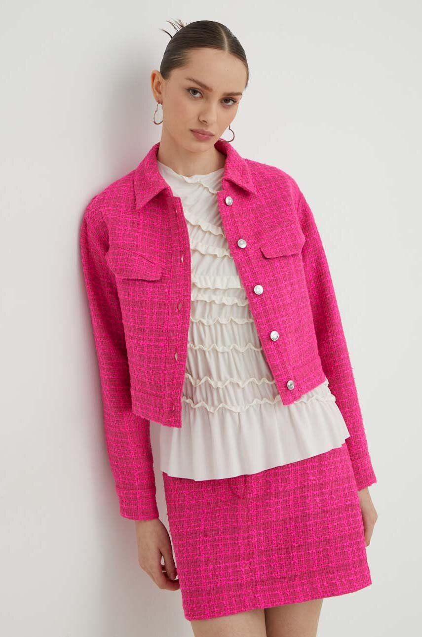 Bunda HUGO dámská, růžová barva, přechodná, oversize, 50508646