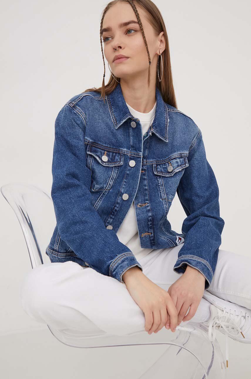 Levně Džínová bunda Tommy Jeans dámská, přechodná, DW0DW16986