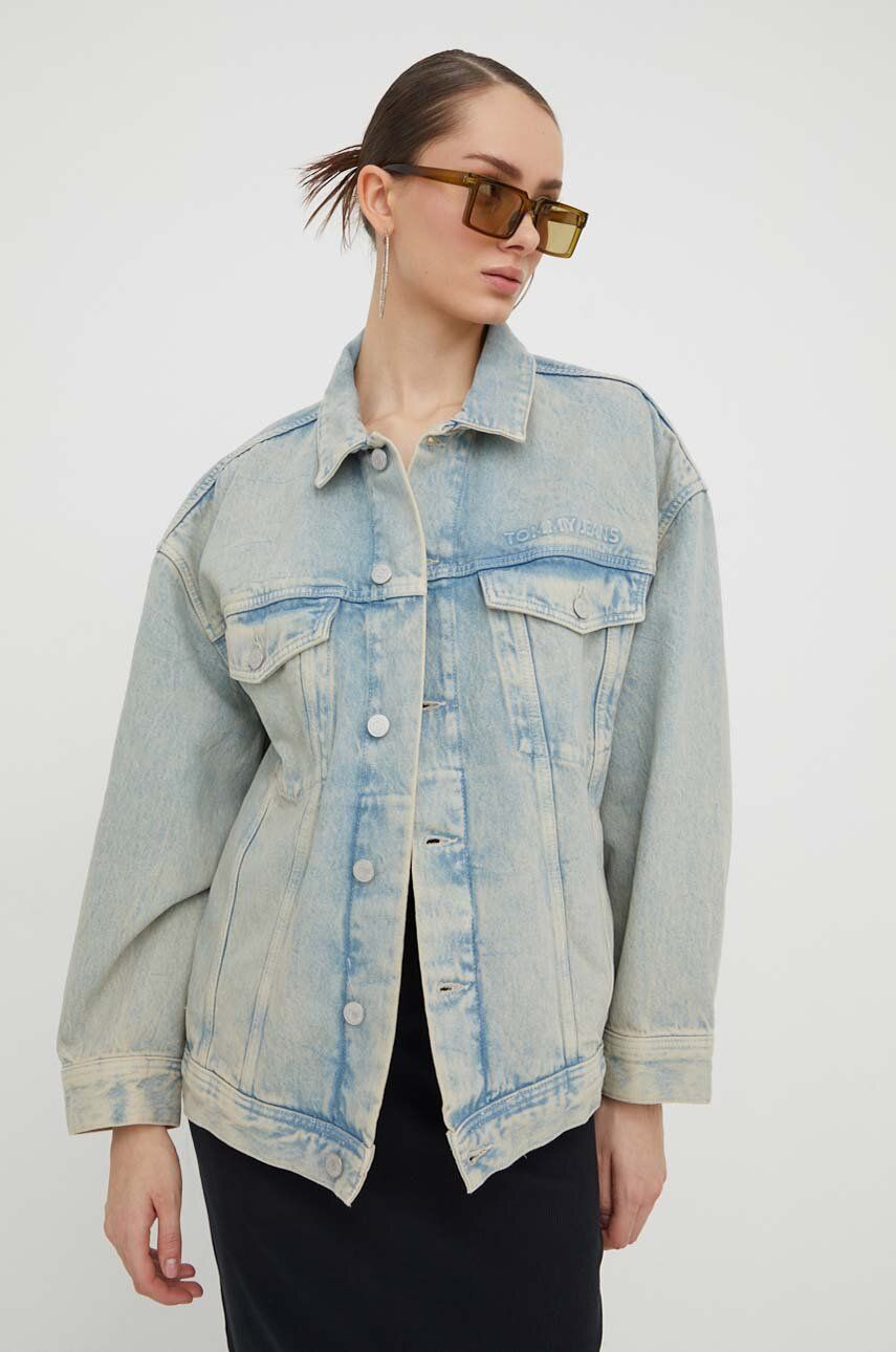 Levně Džínová bunda Tommy Jeans dámská, přechodná, oversize, DW0DW16995