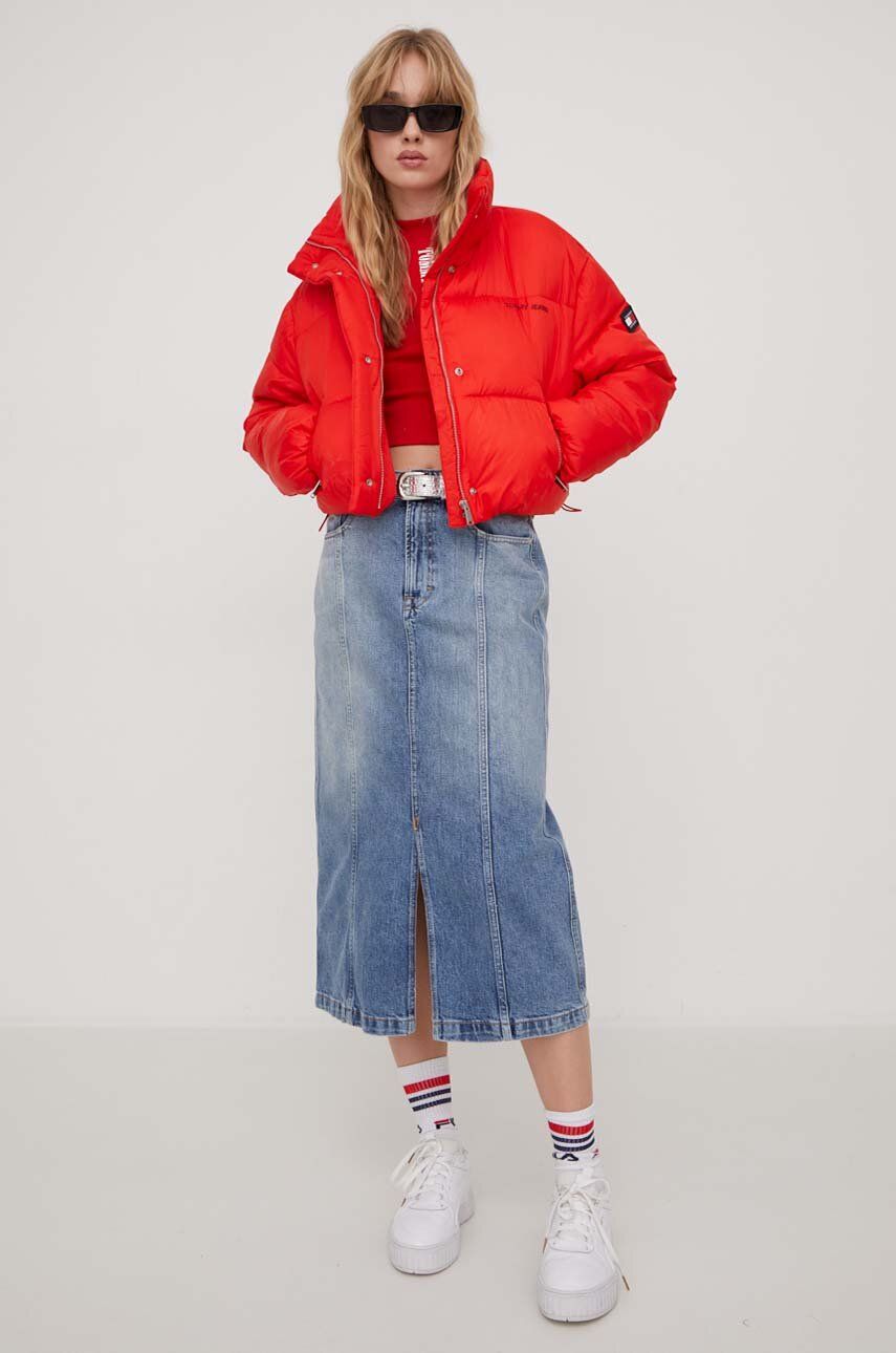 Tommy Jeans kurtka damska kolor czerwony zimowa oversize