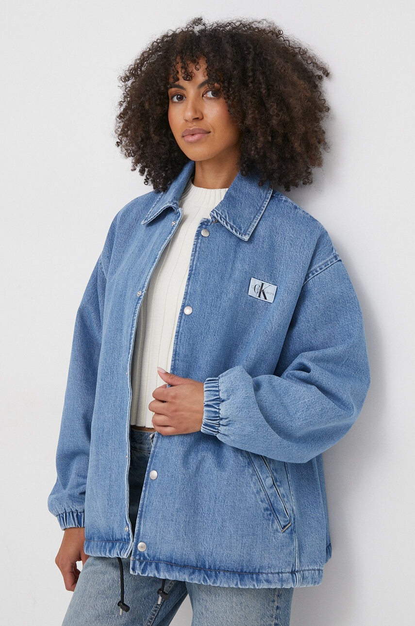 

Дънково яке Calvin Klein Jeans в синьо преходен модел с уголемена кройка J20J223258, Син