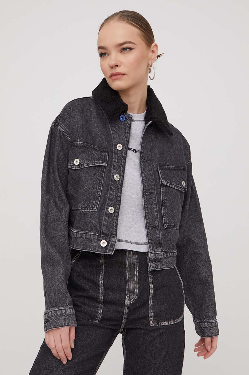 Levně Džínová bunda Karl Lagerfeld Jeans dámská, šedá barva, přechodná, oversize