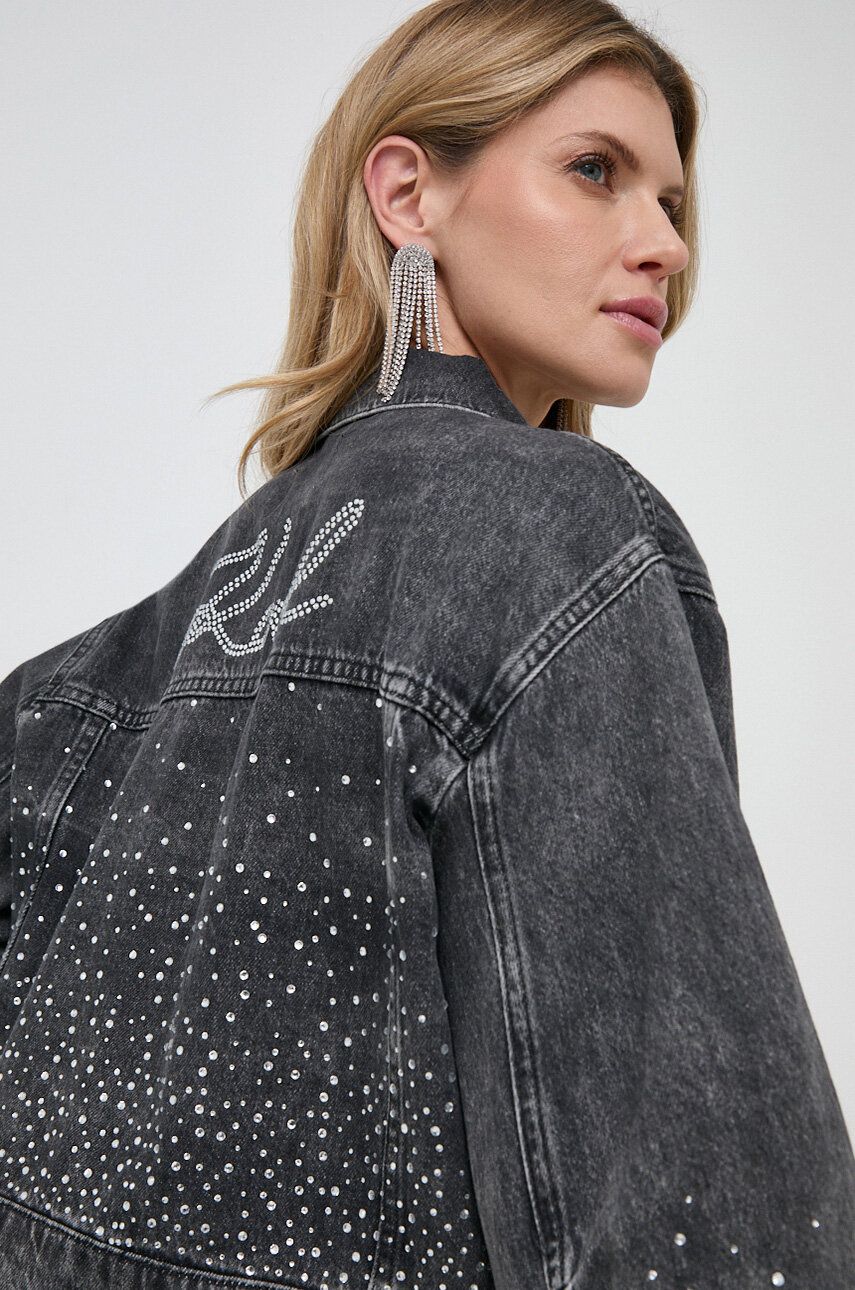 Levně Džínová bunda Karl Lagerfeld dámská, šedá barva, přechodná