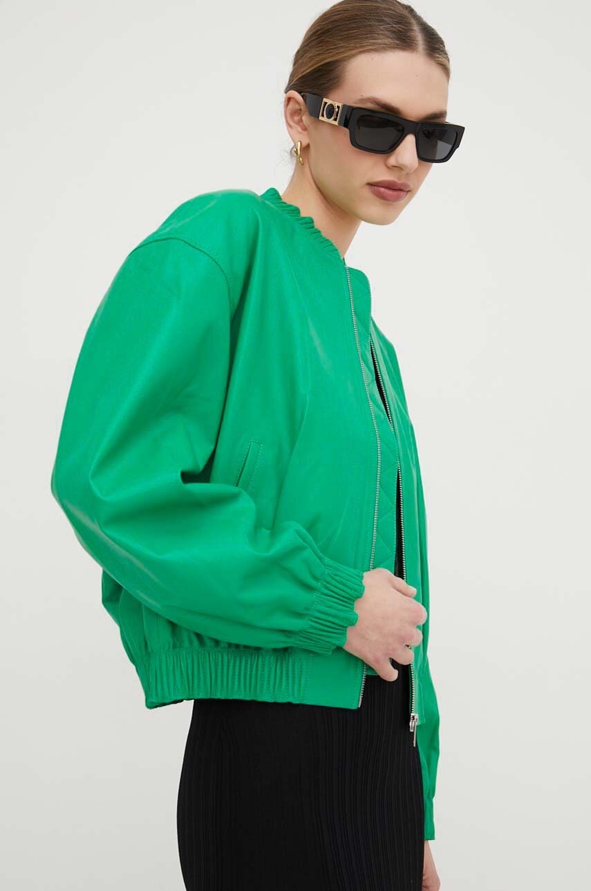 Custommade geaca bomber de piele femei, culoarea verde, de tranzitie, oversize