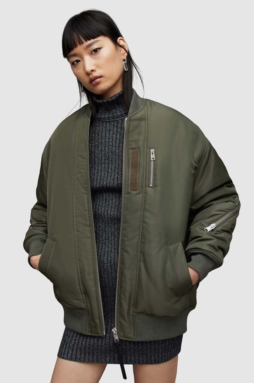 Bomber bunda AllSaints Scout zelená barva, zimní, oversize