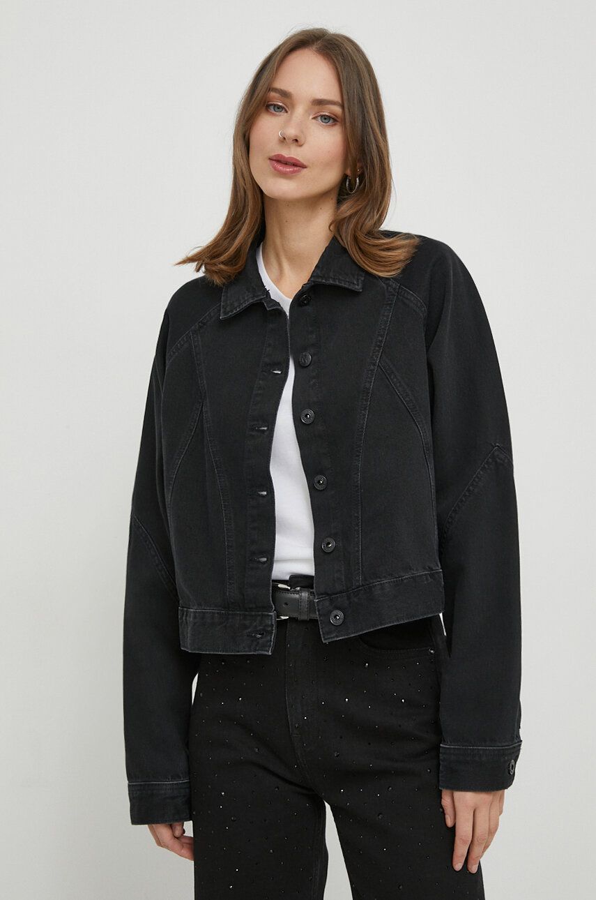 Džínová bunda Pepe Jeans dámská, černá barva, přechodná - černá - 100 % Bavlna
