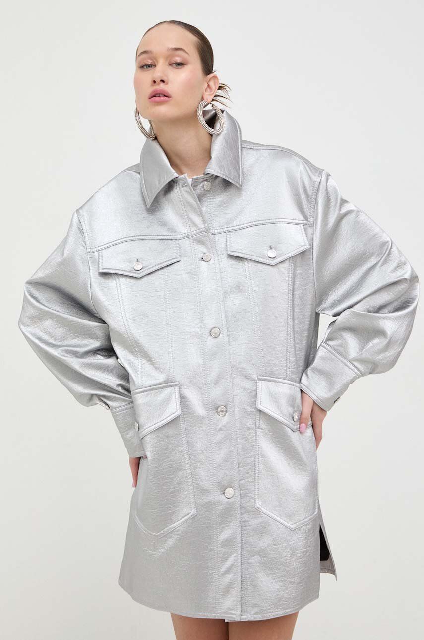 Levně Košilová bunda Moschino Jeans stříbrná barva