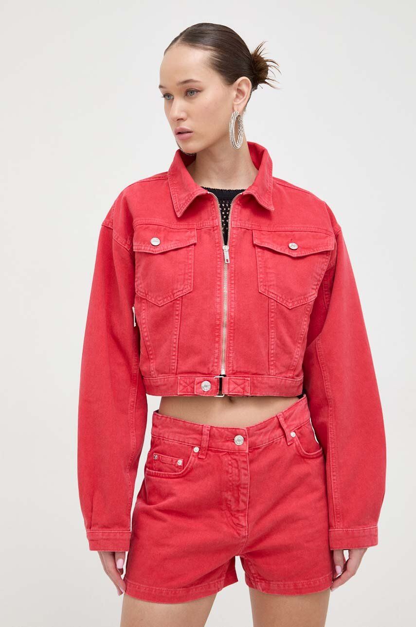 Levně Džínová bunda Moschino Jeans dámská, červená barva, přechodná, oversize