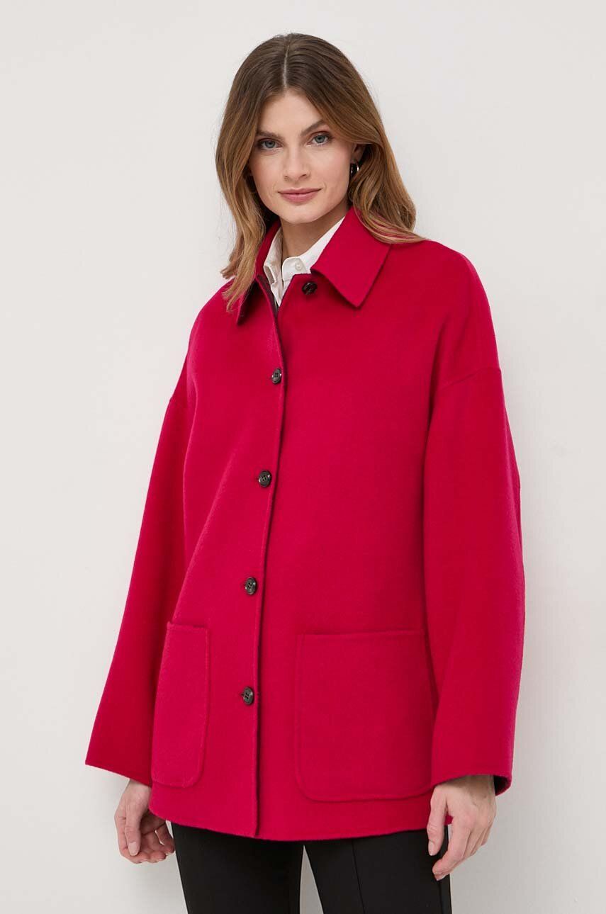 MAX&Co. palton din lână pe două fețe culoarea roz, de tranzitie, oversize