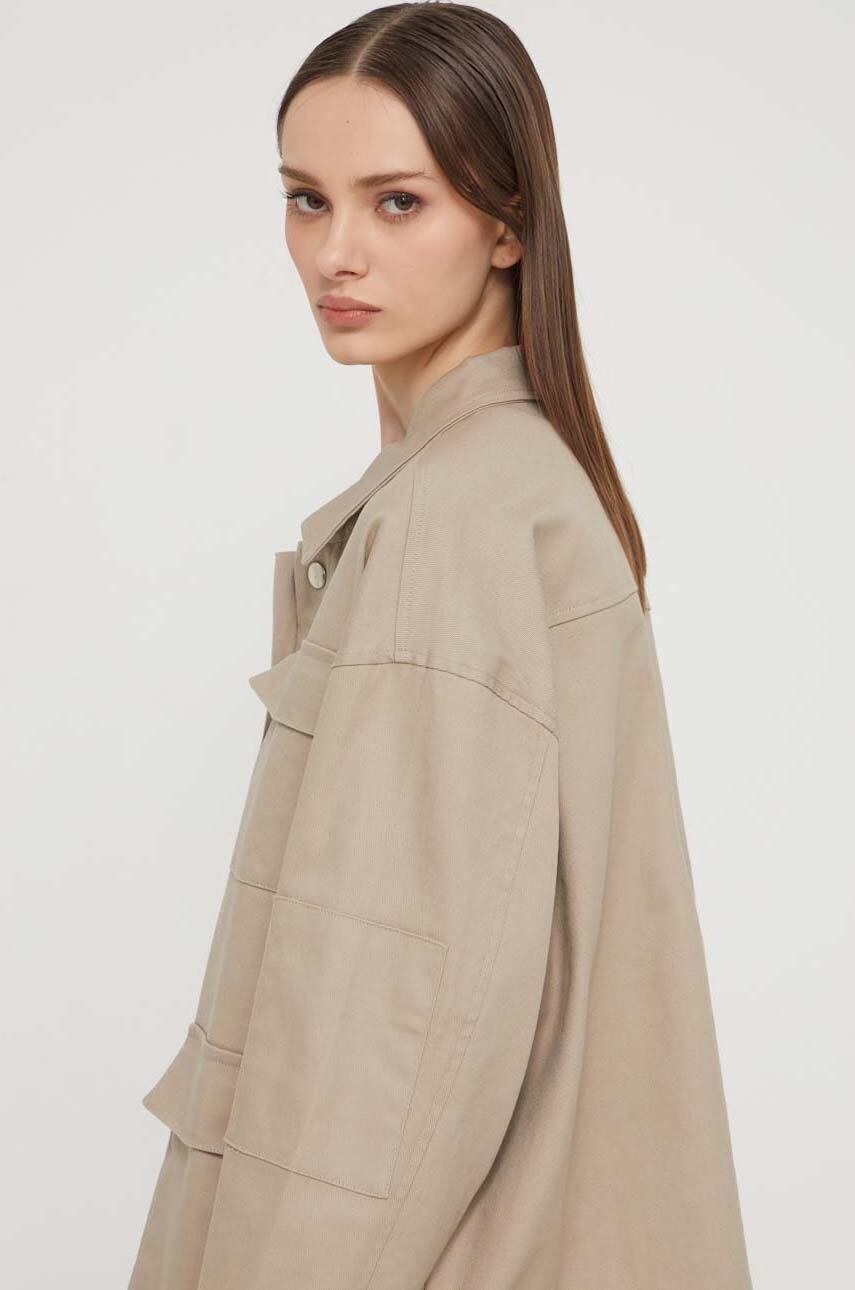 Sixth June jachetă de cămașă din bumbac culoarea bej, de tranzitie, oversize