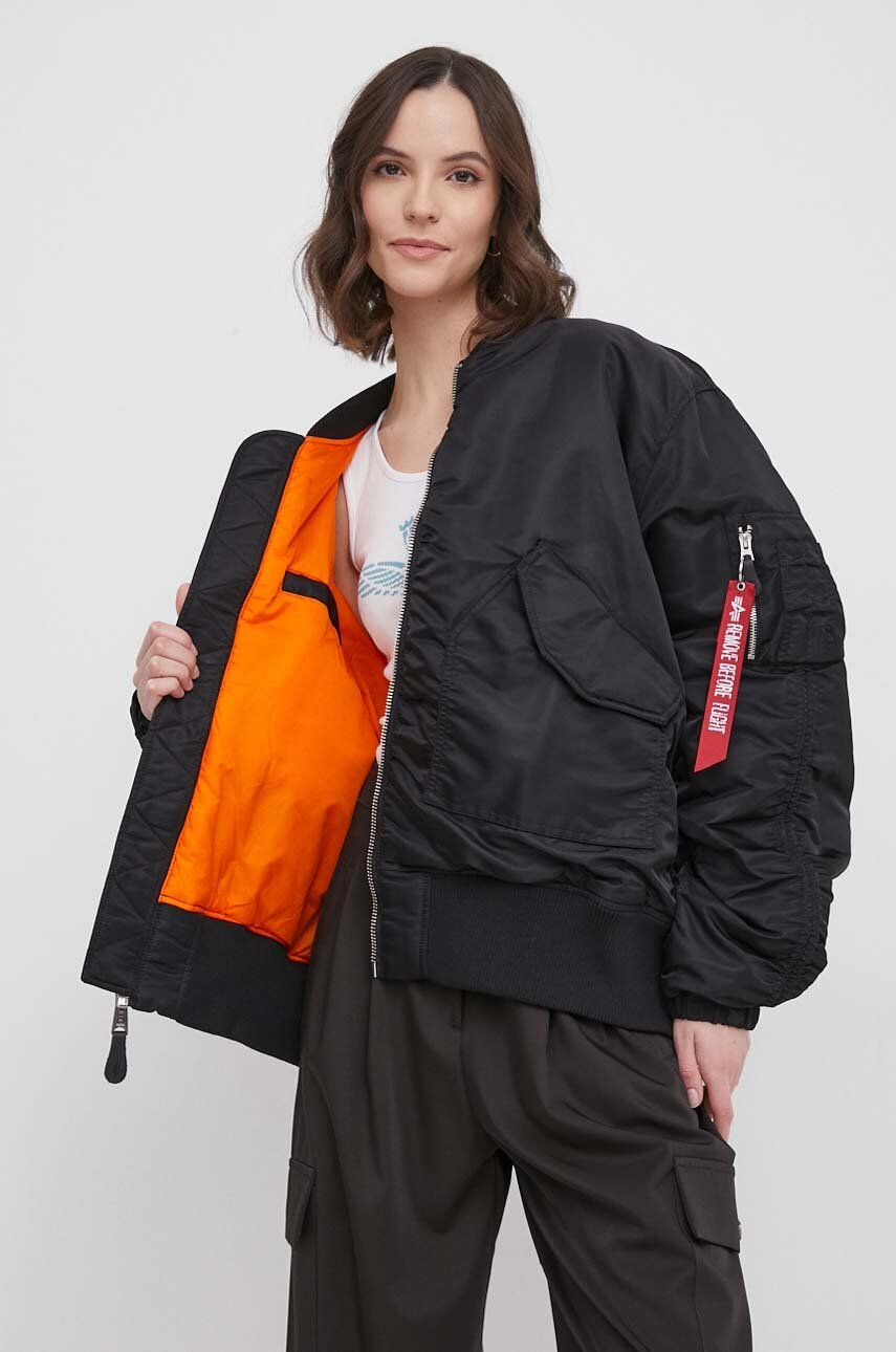 Bomber Jakna Alpha Industries CWU MA-1 Bomber NC Wmn Za žene, Boja: Crna, Za Prijelazno Razdoblje