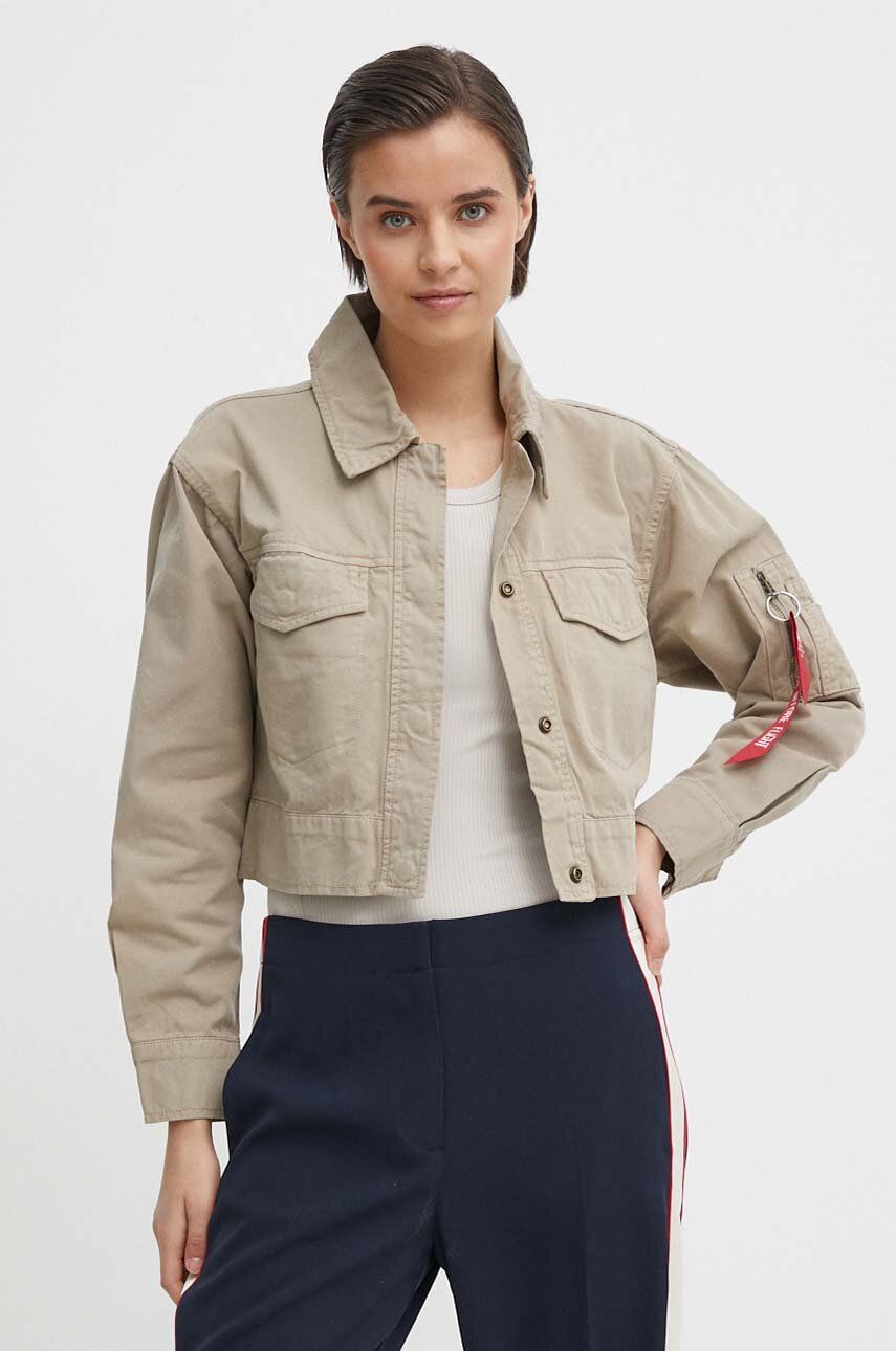 Alpha Industries jacheta de bumbac culoarea bej, de tranzitie, oversize