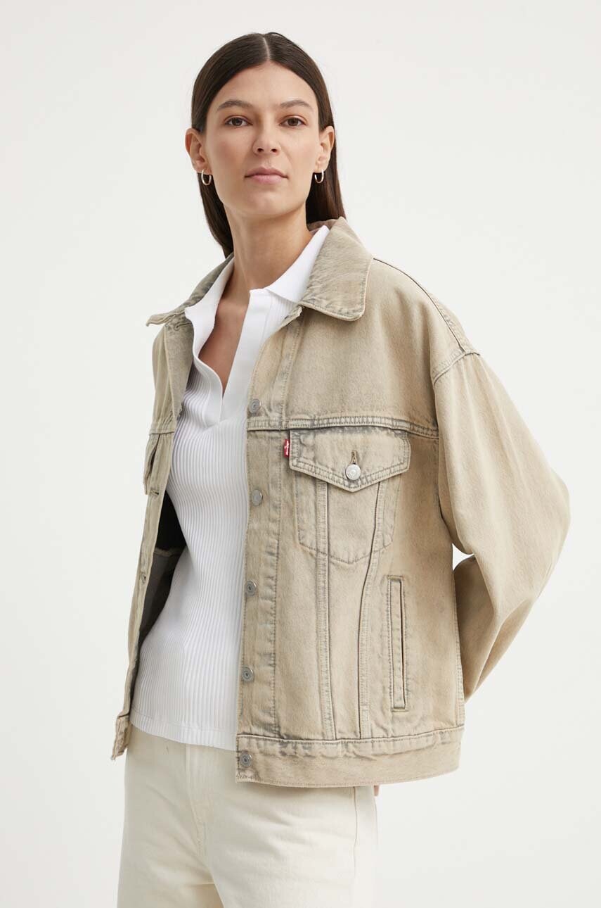 Levně Džínová bunda Levi's dámská, šedá barva, přechodná, oversize