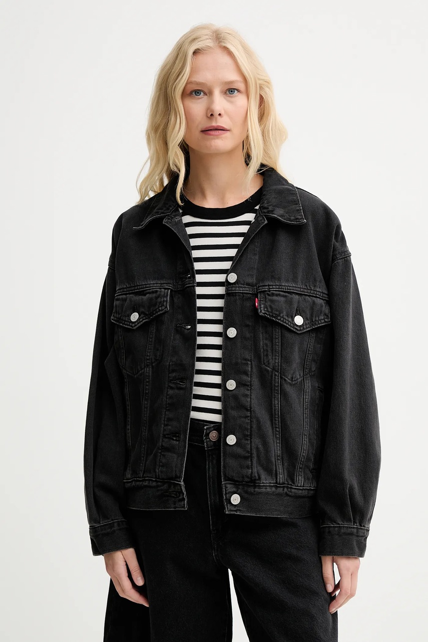 Levi's geaca jeans culoarea gri, de tranzitie, oversize