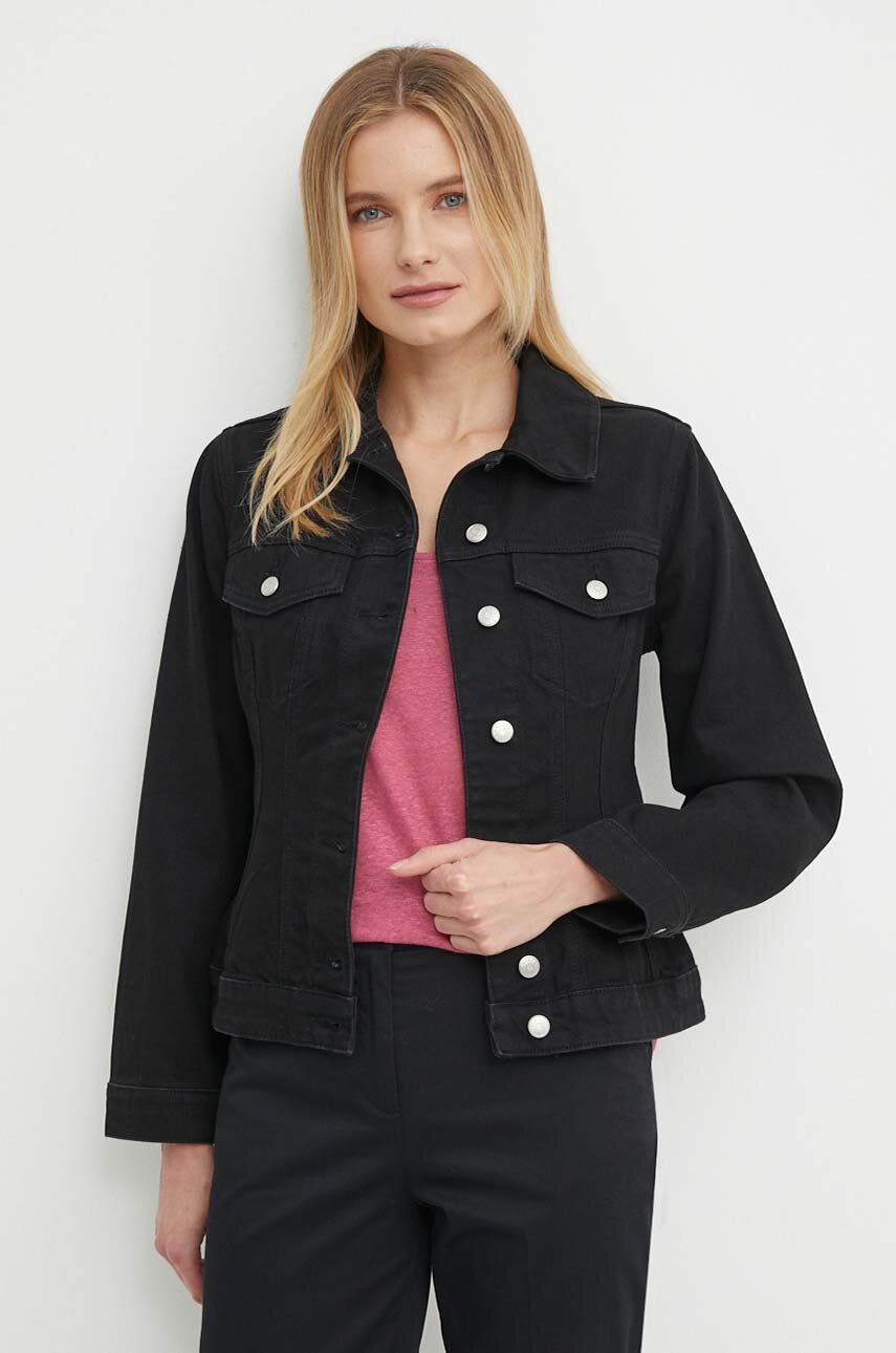 Sisley geaca jeans femei, culoarea negru, de tranzitie