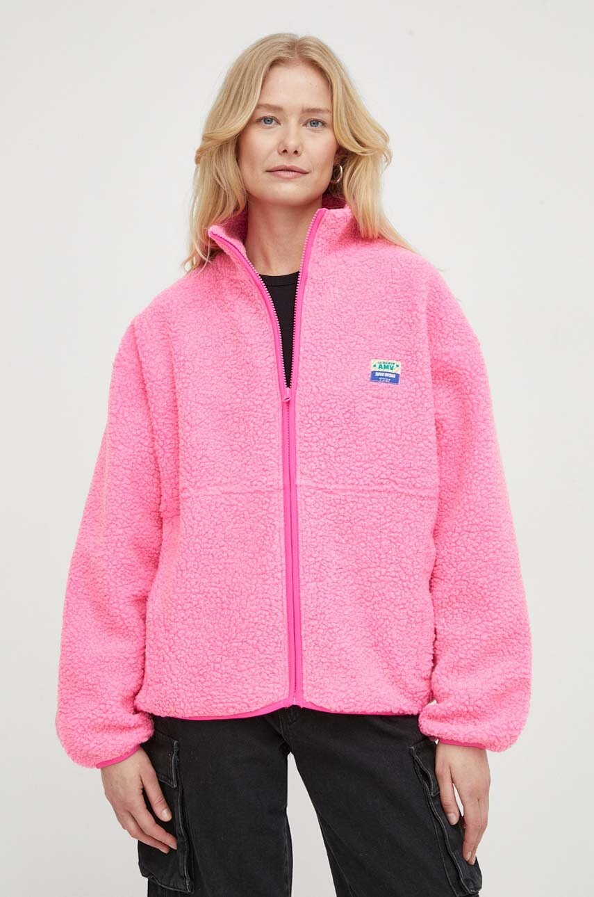 American Vintage hanorac fleece culoarea roz, cu imprimeu