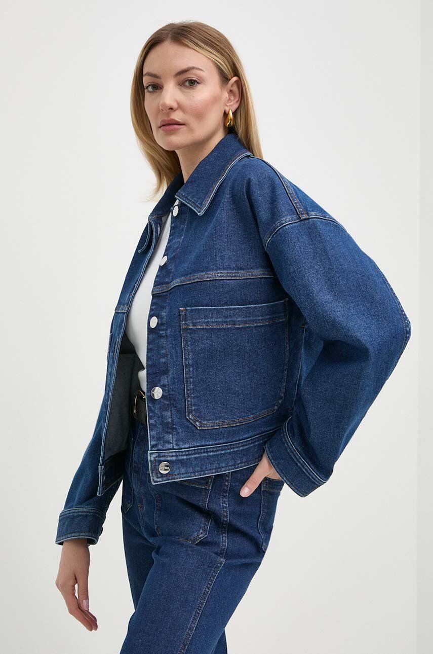 Ivy Oak geaca jeans femei, culoarea albastru marin, de tranzitie, oversize, IO119094