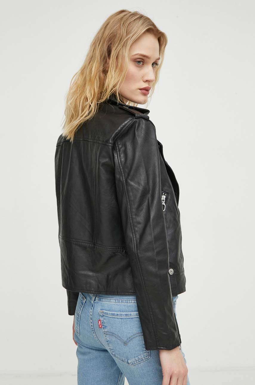 Шкіряна куртка G-Star Raw жіноча колір чорний перехідна 