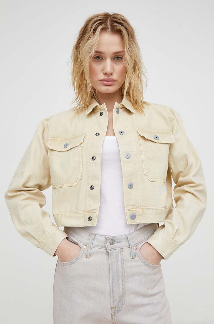 G-Star Raw geacă din denim femei, culoarea bej, de tranziție